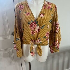 Lavender Field Gold Tie Front Long Sleeve Blouse